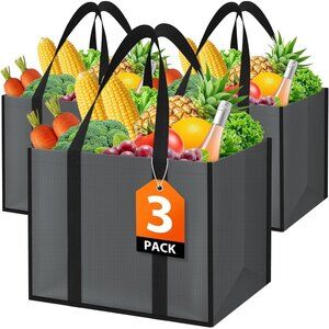 Reusable Grocery Bags with Handles - 3 Pack, 35L Large Shopping Bags for Groceri